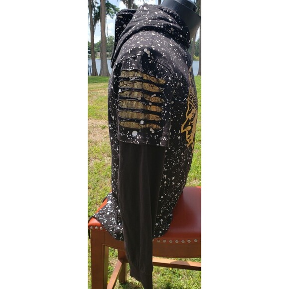 CARBON BOY'S Large Black Hoodie w/Gold Indian Chief 100% Cotton Drawstring Tie - Picture 6 of 13